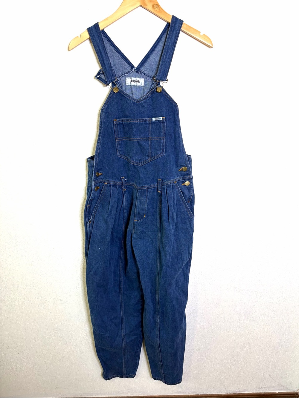 Vintage 80s 90s Classic Blue Denim Overalls women’s sz S M pleated waist jean